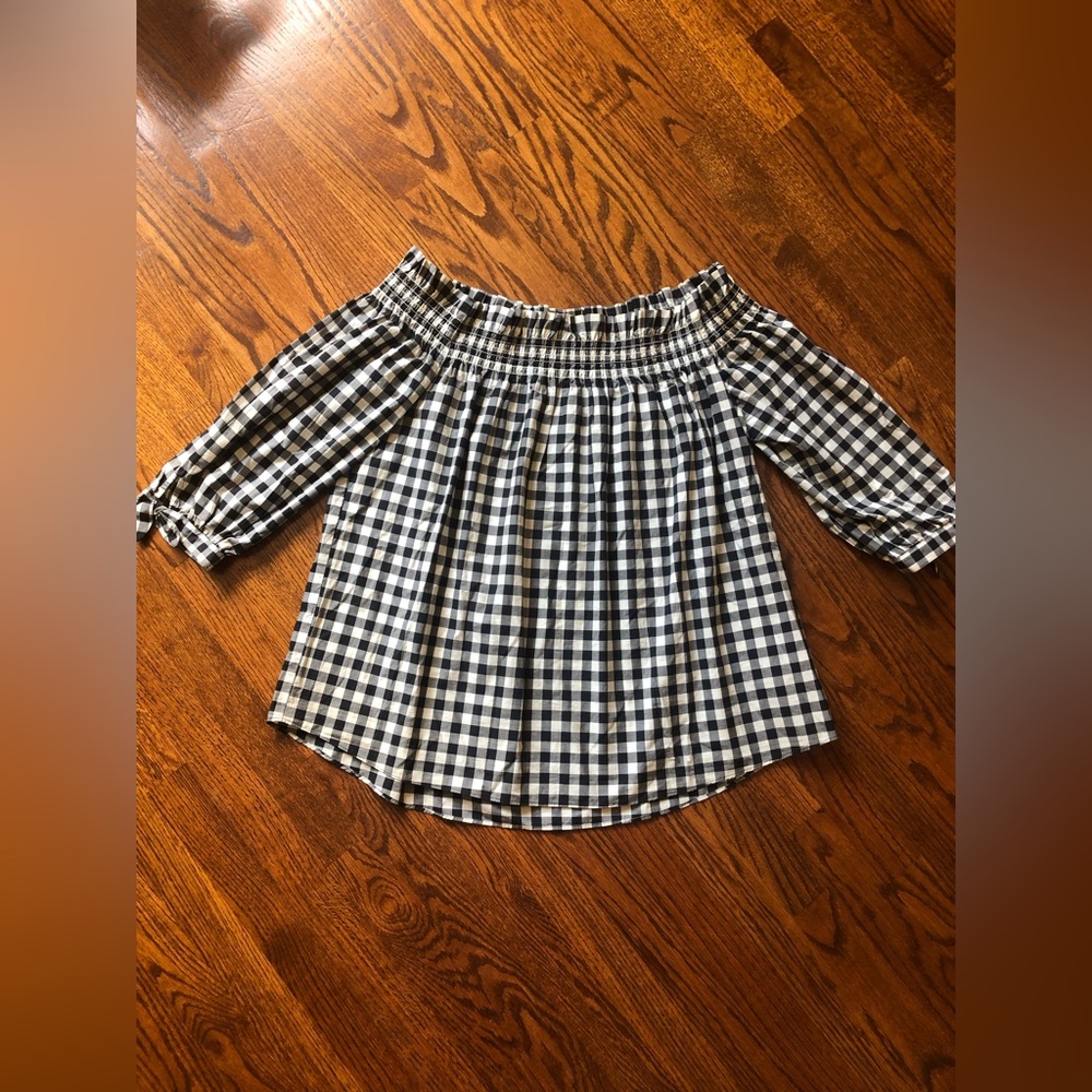 Kate Spade Black/White Gingham Off-The-Shoulder Blouse - Size XL